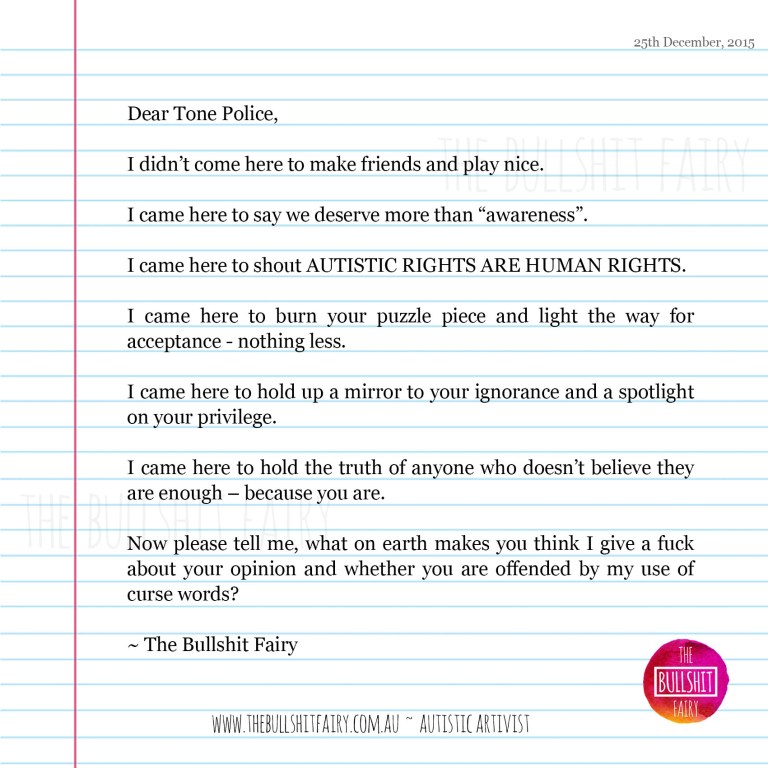 The Bullshit Fairy Quote - Notepad Tone Police I Am Here